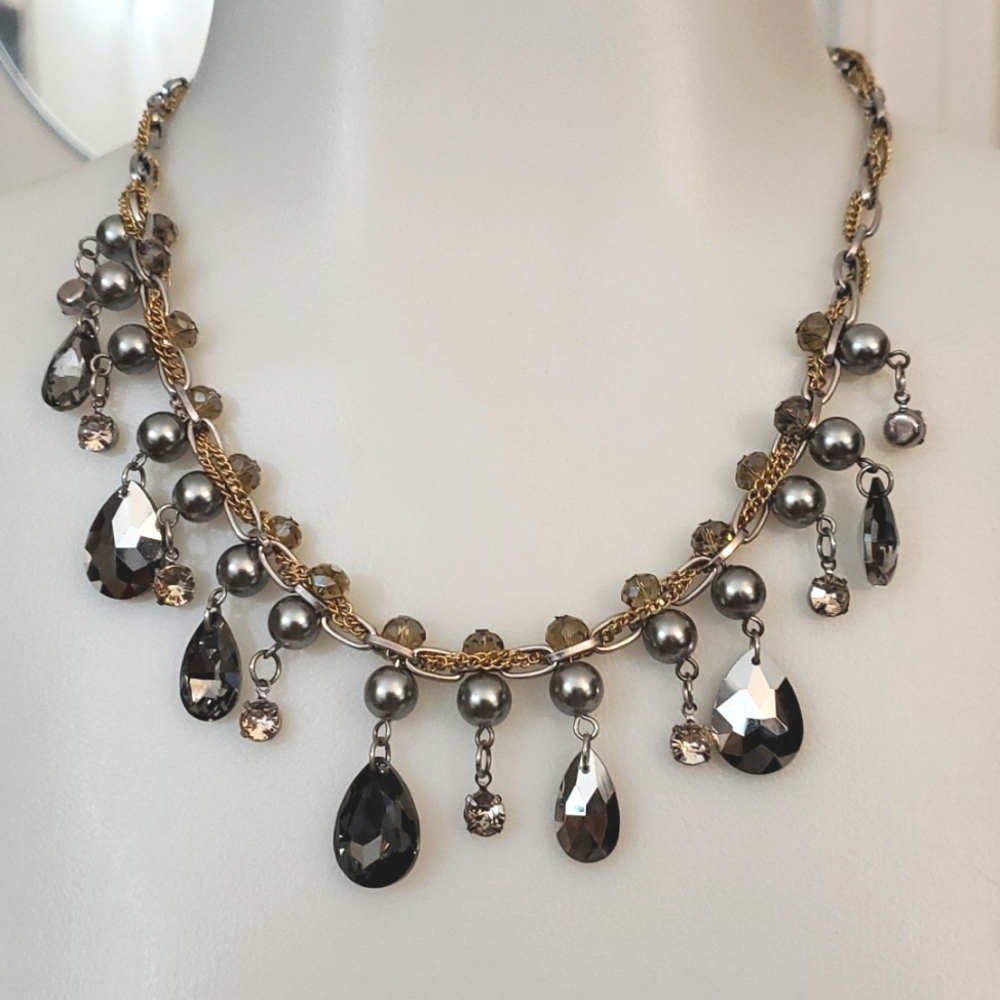 New LOFT Silver/Gold Dangle Teardrop Bead Necklace #1380